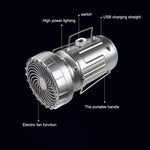 6 in 1 Portable Outdoor LED Camping Lantern With Fan